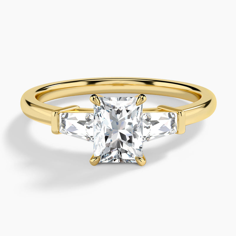Radiant Thora Three Stone Lab Diamond Engagement Ring In 18K Yellow Gold - Lucenjuri
