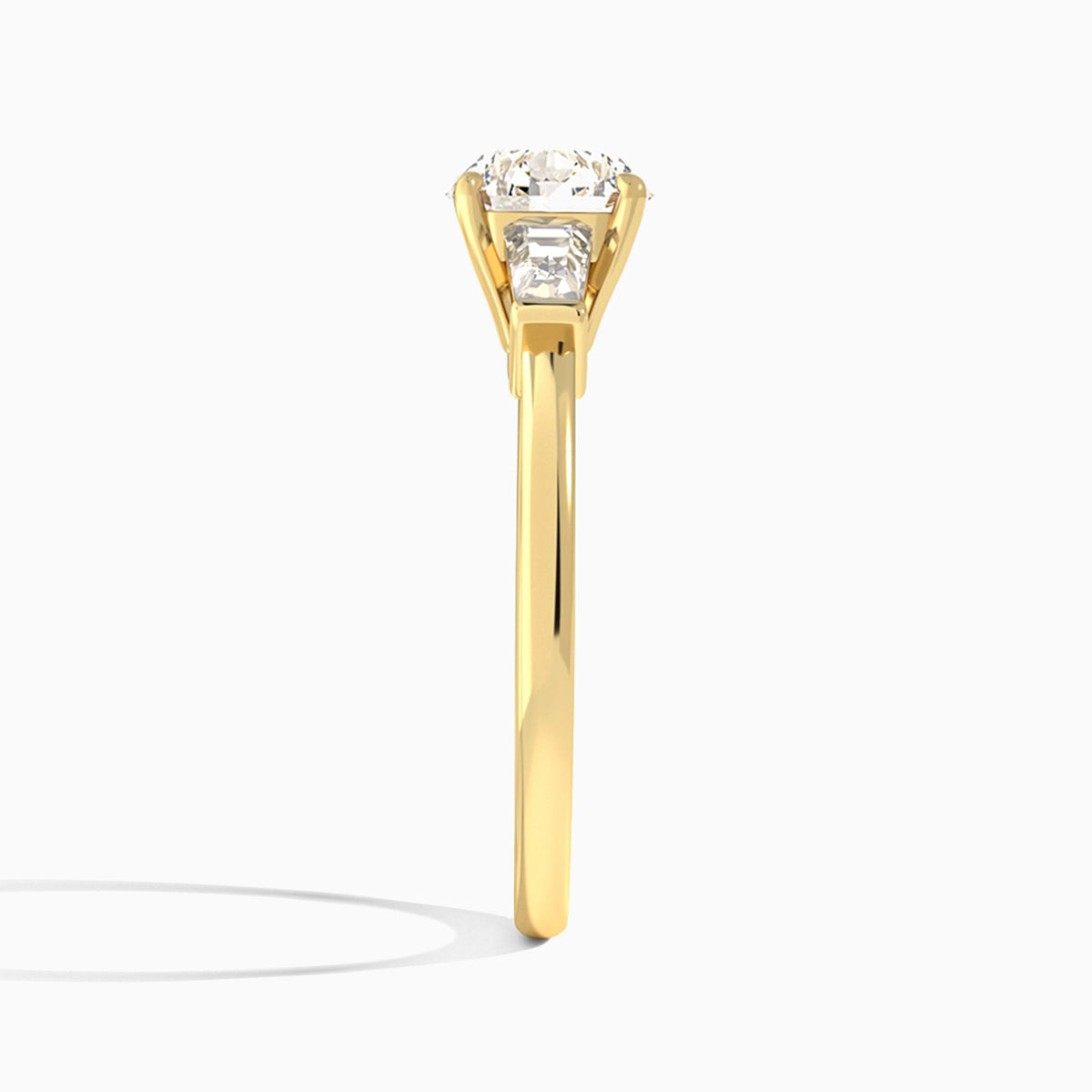 Round Thora Three Stone Lab Diamond Engagement Ring In 18K Yellow Gold, Side View