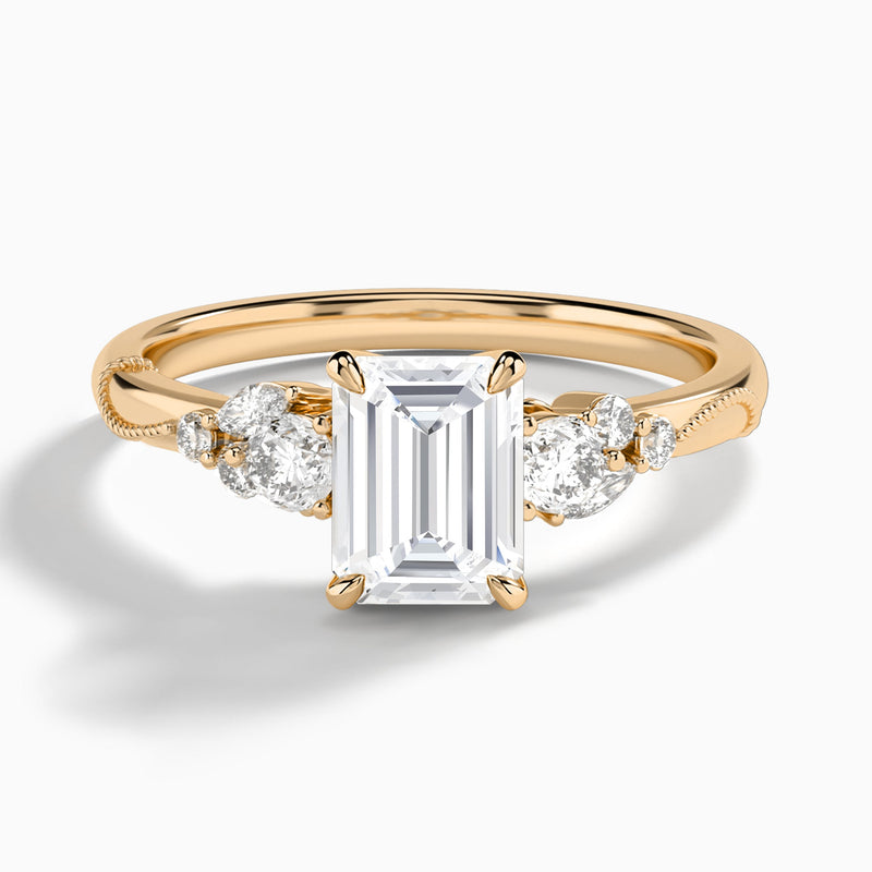 Emerald Carnation Three Stone Lab Diamond Engagement Ring In 14K Rose Gold - Lucenjuri