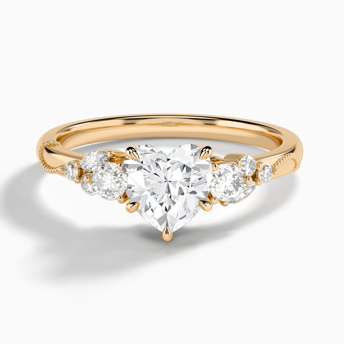 Heart Carnation Three Stone Lab Diamond Engagement Ring In 14K Rose Gold - Lucenjuri