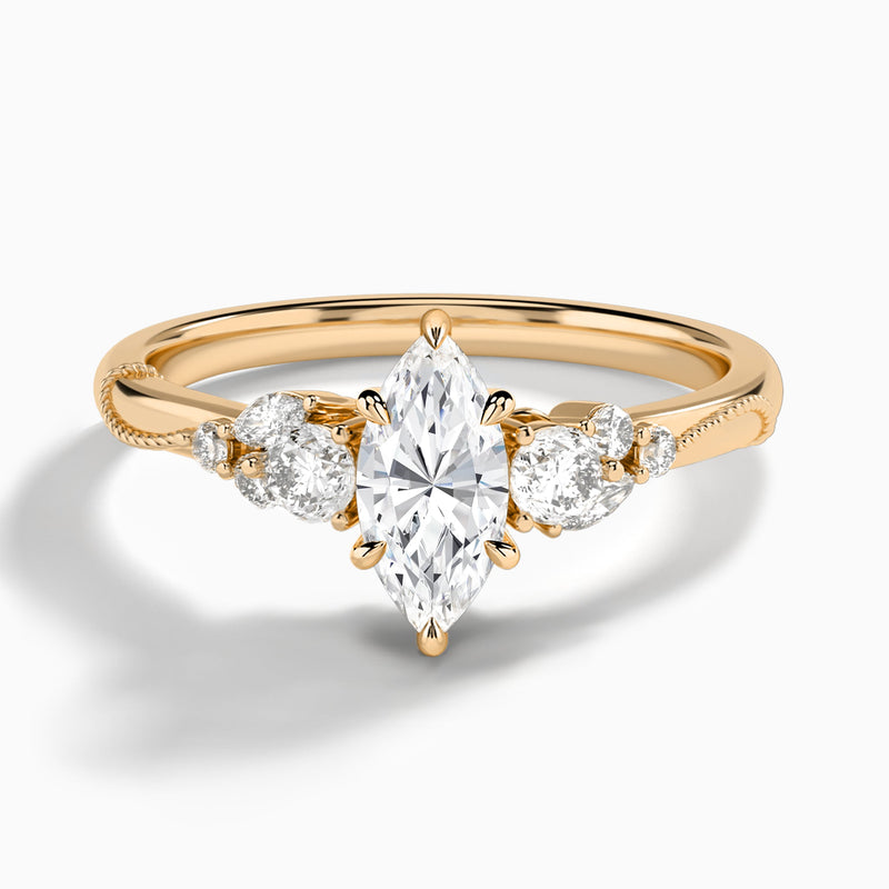 Marquise Carnation Three Stone Lab Diamond Engagement Ring In 14K Rose Gold - Lucenjuri