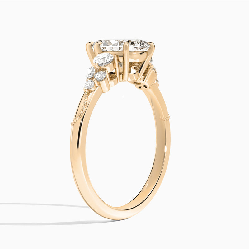 Marquise Carnation Three Stone Lab Diamond Engagement Ring In 14K Rose Gold, Angle View