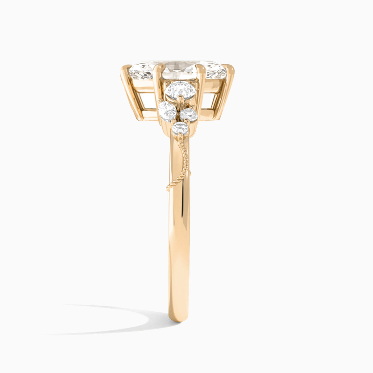 Marquise Carnation Three Stone Lab Diamond Engagement Ring In 14K Rose Gold, Side View