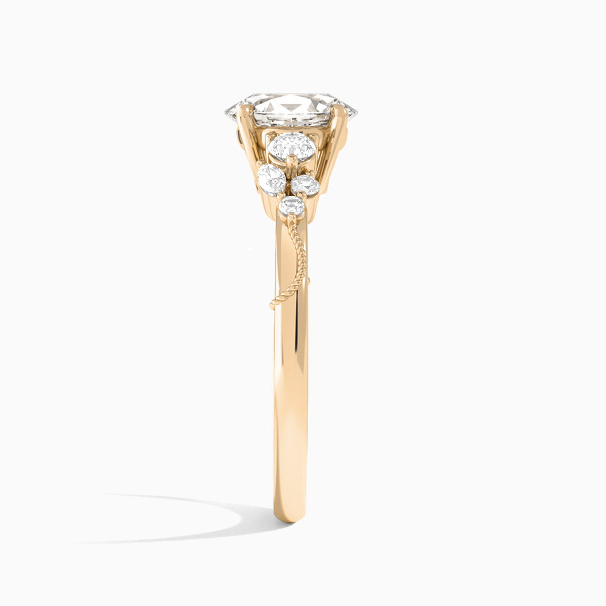 Oval Carnation Three Stone Lab Diamond Engagement Ring In 14K Rose Gold, Side View