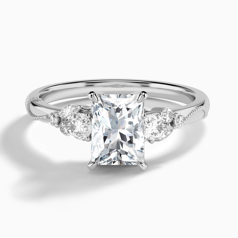 Radiant Carnation Three Stone Lab Diamond Engagement Ring In 18K White Gold - Lucenjuri