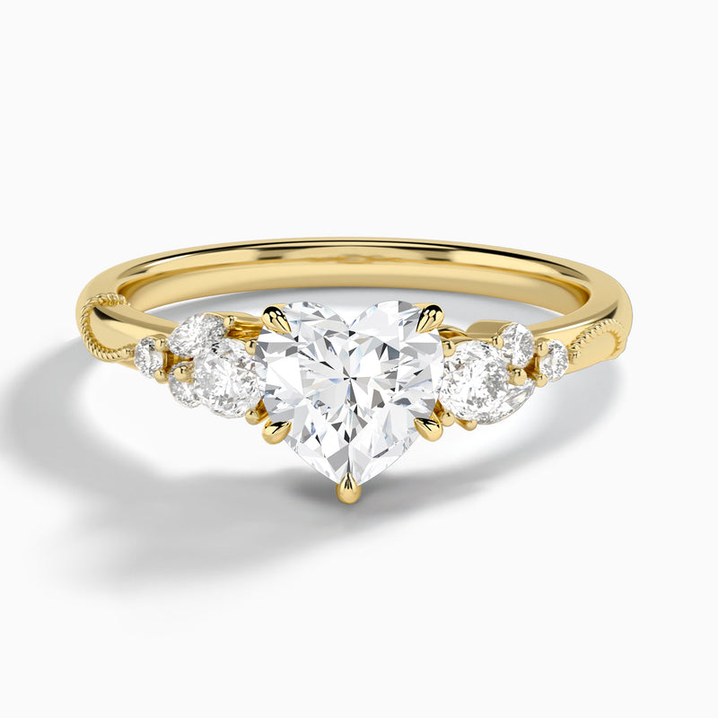 Heart Carnation Three Stone Lab Diamond Engagement Ring In 14K Yellow Gold - Lucenjuri
