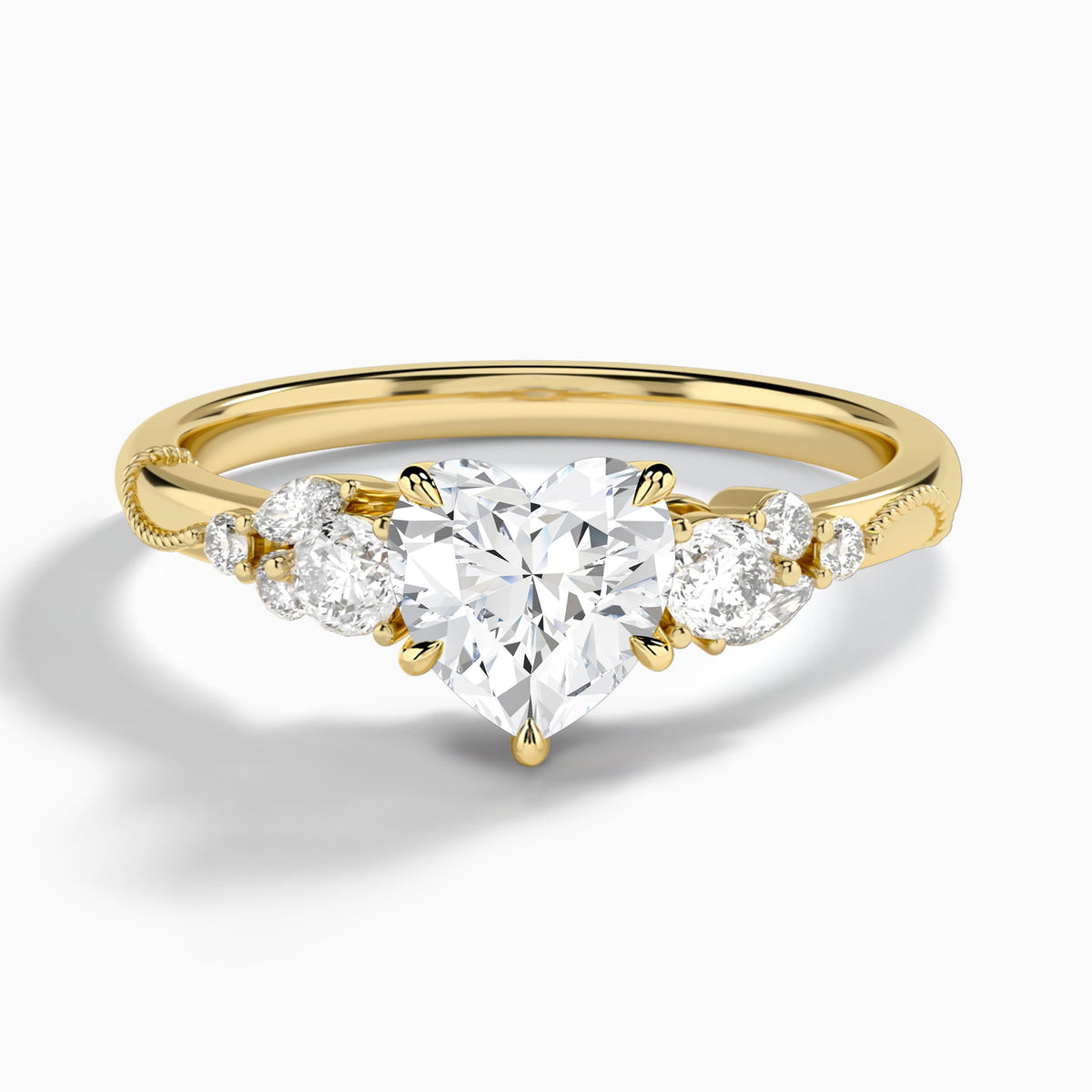 Heart Carnation Three Stone Lab Diamond Engagement Ring In 18K Yellow Gold - Lucenjuri