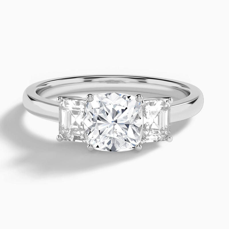Cushion Luxe Hera Three Stone Lab Diamond Engagement Ring In Platinum - Lucenjuri