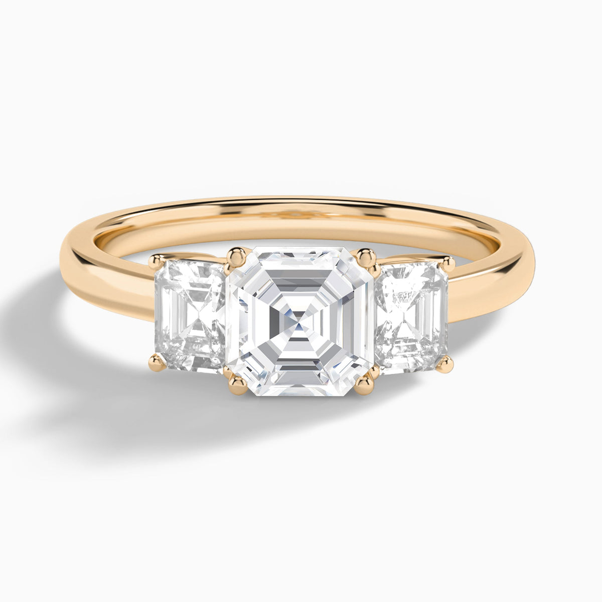 Asscher Luxe Hera Three Stone Lab Diamond Engagement Ring In 14K Rose Gold - Lucenjuri