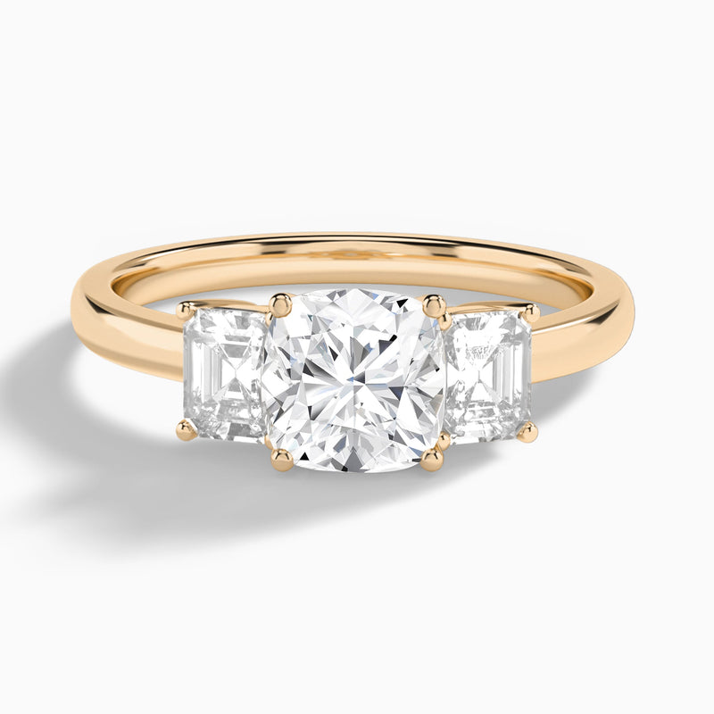 Cushion Luxe Hera Three Stone Lab Diamond Engagement Ring In 14K Rose Gold - Lucenjuri