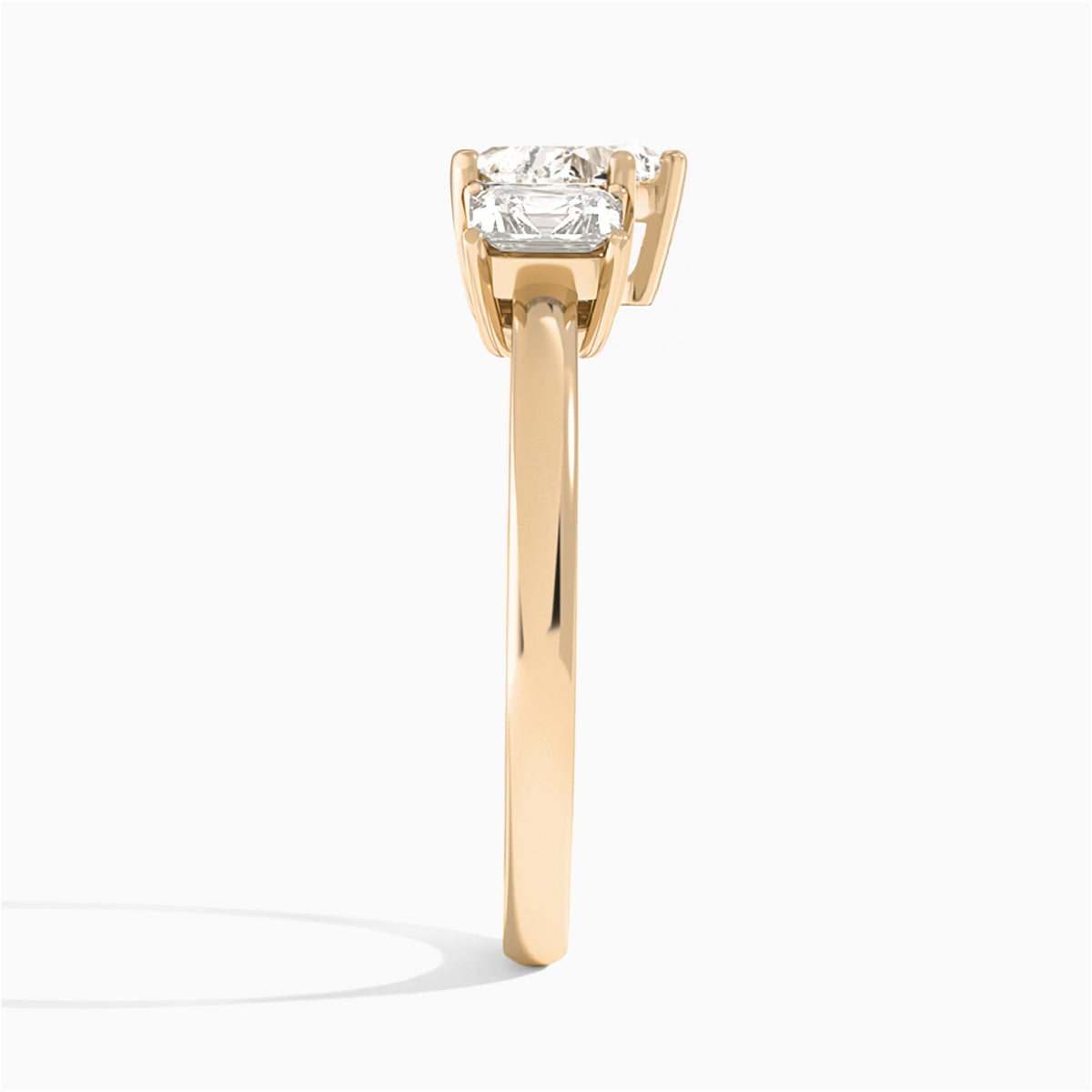 Heart Luxe Hera Three Stone Lab Diamond Engagement Ring In 14K Rose Gold, Side View