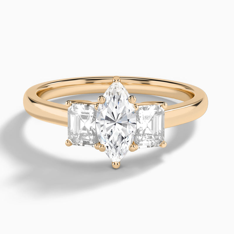 Marquise Luxe Hera Three Stone Lab Diamond Engagement Ring In 14K Rose Gold - Lucenjuri