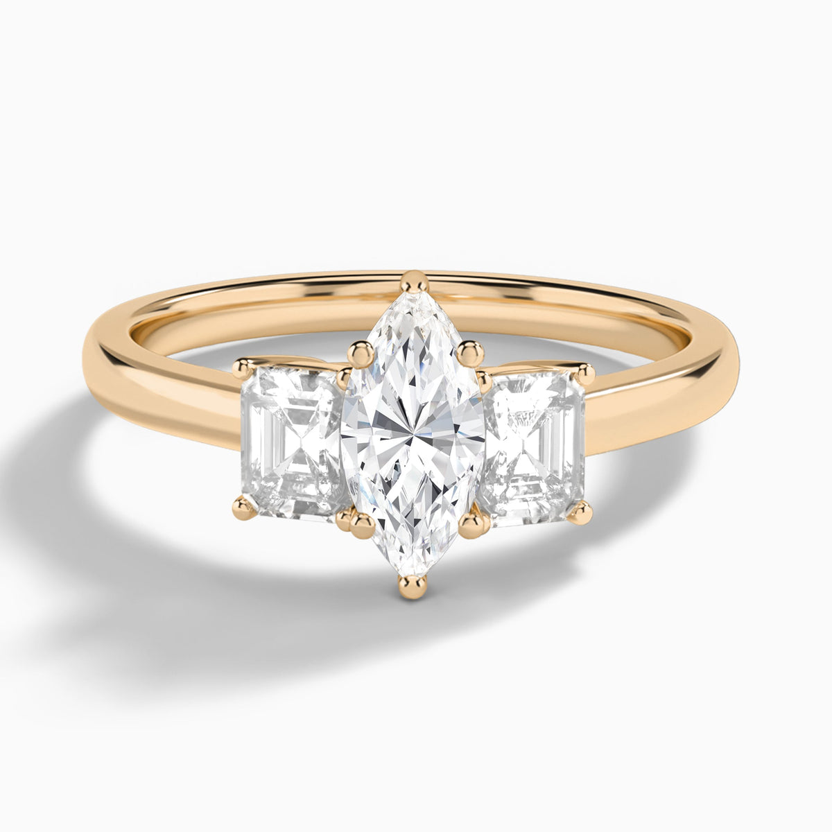Marquise Luxe Hera Three Stone Lab Diamond Engagement Ring In 14K Rose Gold - Lucenjuri