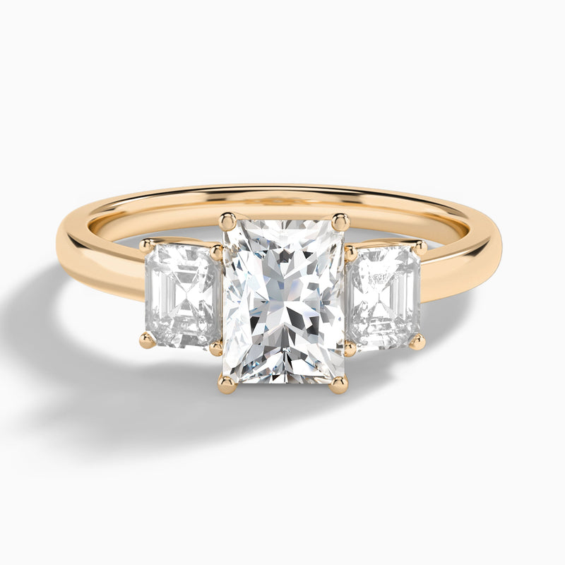 Radiant Luxe Hera Three Stone Lab Diamond Engagement Ring In 14K Rose Gold - Lucenjuri