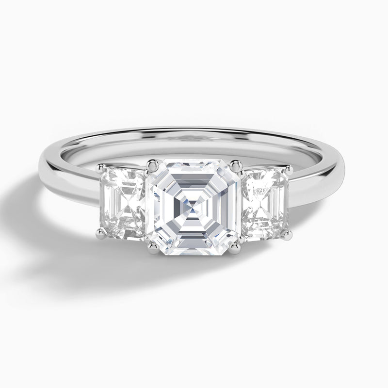 Asscher Luxe Hera Three Stone Lab Diamond Engagement Ring In 18K White Gold - Lucenjuri