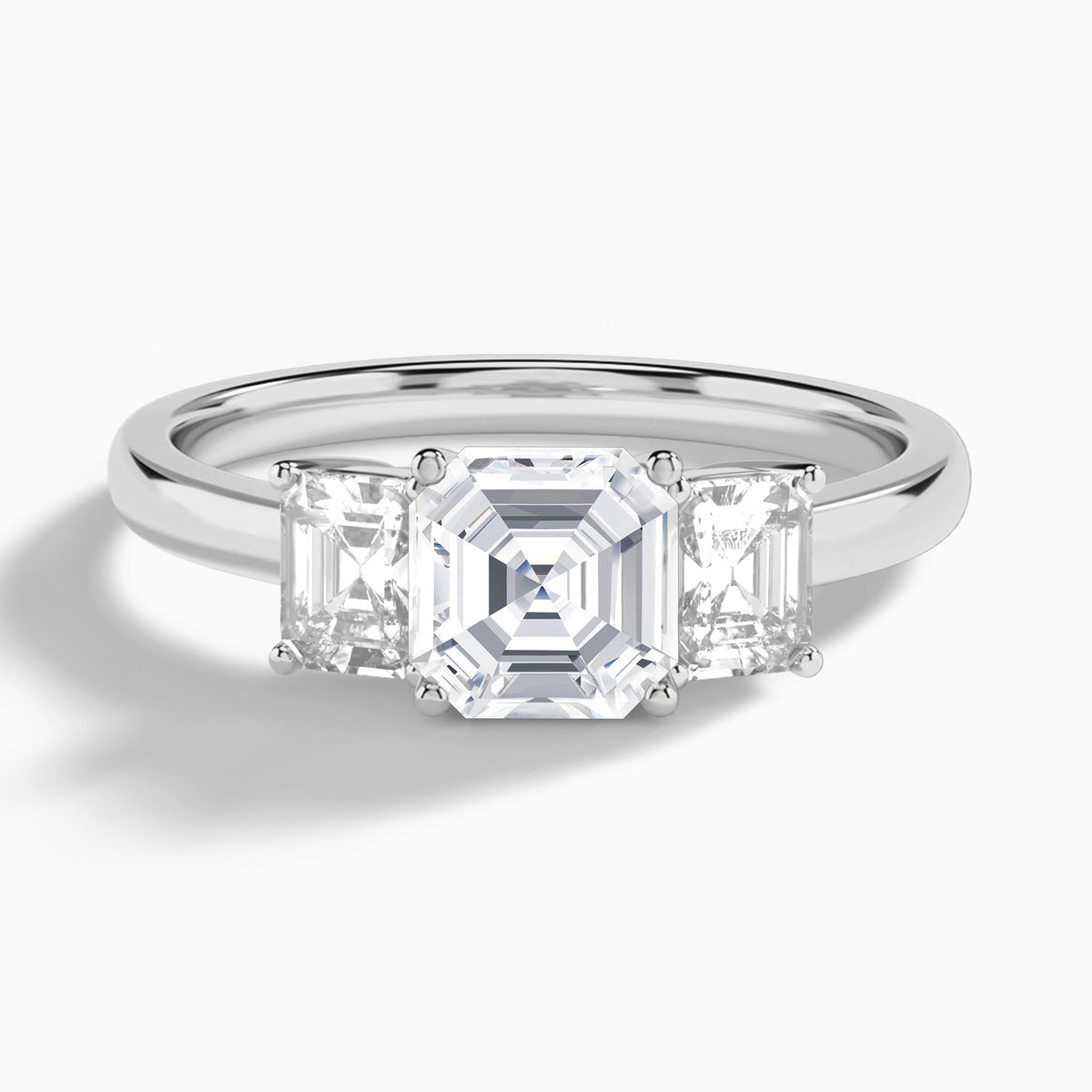 Asscher Luxe Hera Three Stone Lab Diamond Engagement Ring In 14K White Gold - Lucenjuri