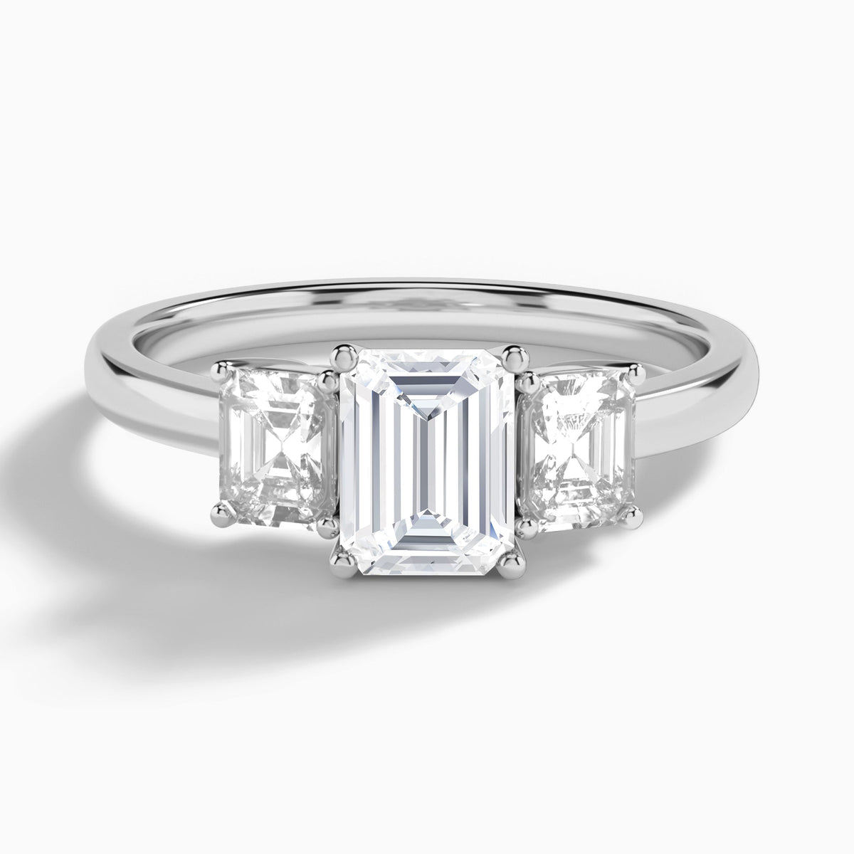 Emerald Luxe Hera Three Stone Lab Diamond Engagement Ring In 18K White Gold - Lucenjuri