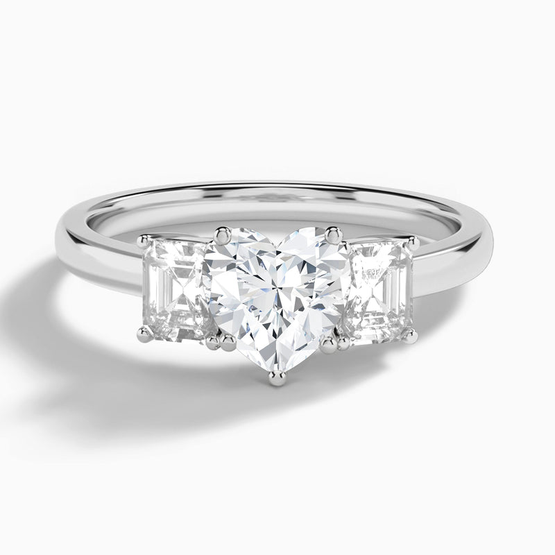 Heart Luxe Hera Three Stone Lab Diamond Engagement Ring In 14K White Gold - Lucenjuri