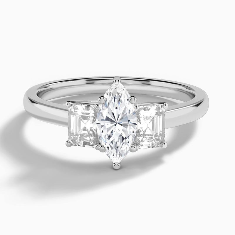 Marquise Luxe Hera Three Stone Lab Diamond Engagement Ring In 14K White Gold - Lucenjuri