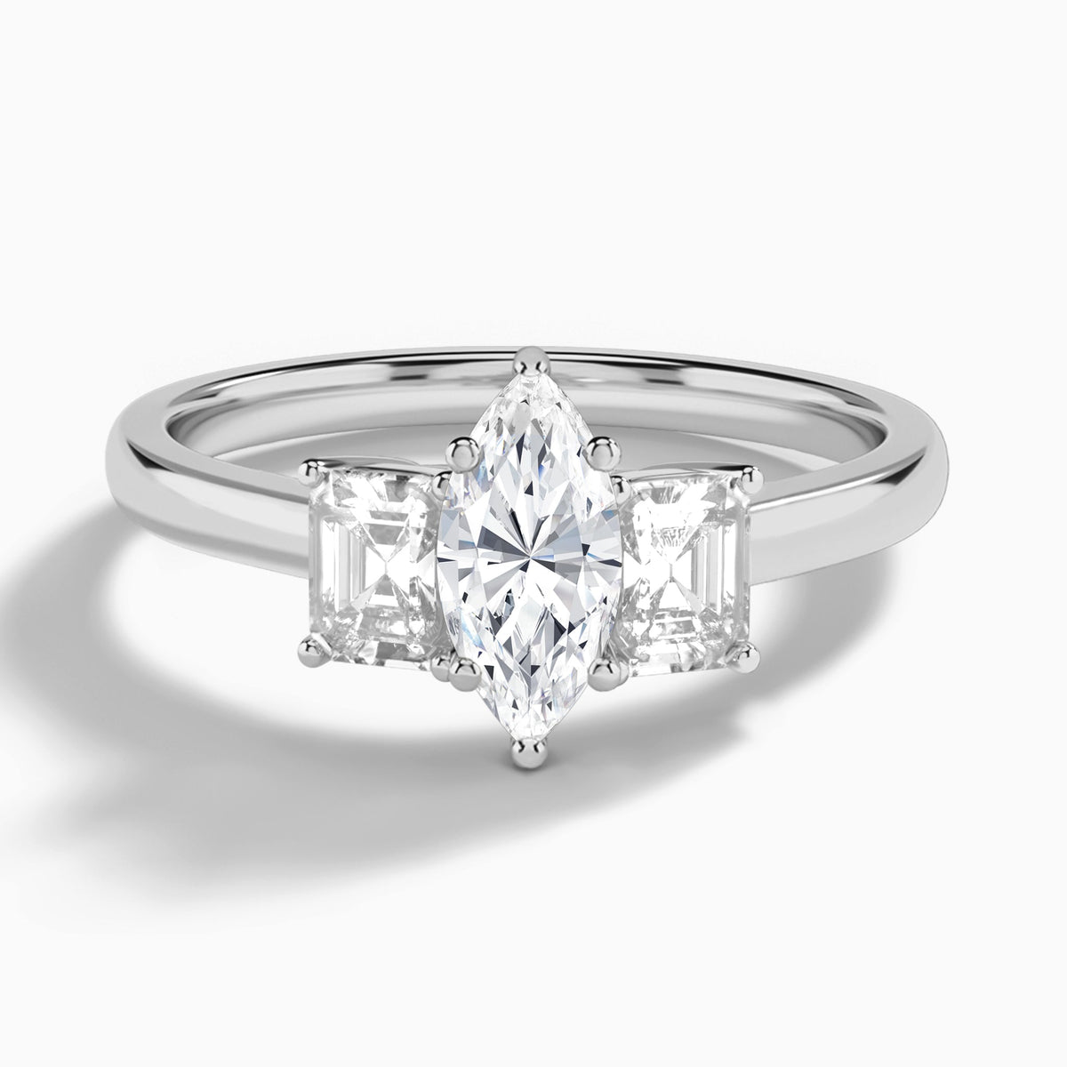 Marquise Luxe Hera Three Stone Lab Diamond Engagement Ring In 14K White Gold - Lucenjuri