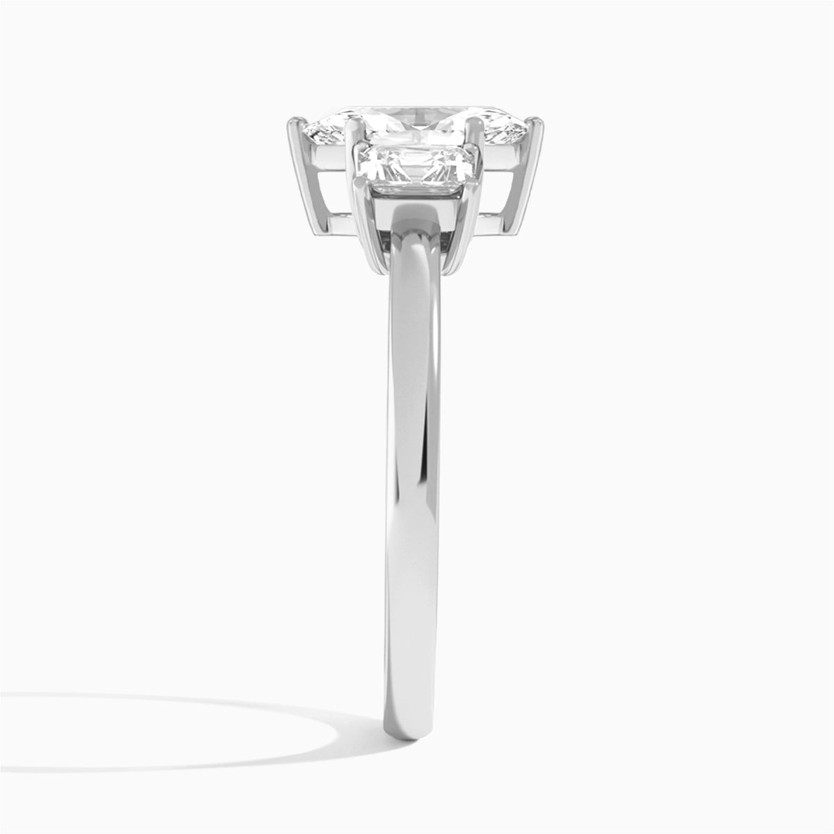 Marquise Luxe Hera Three Stone Lab Diamond Engagement Ring In 18K White Gold, Side View