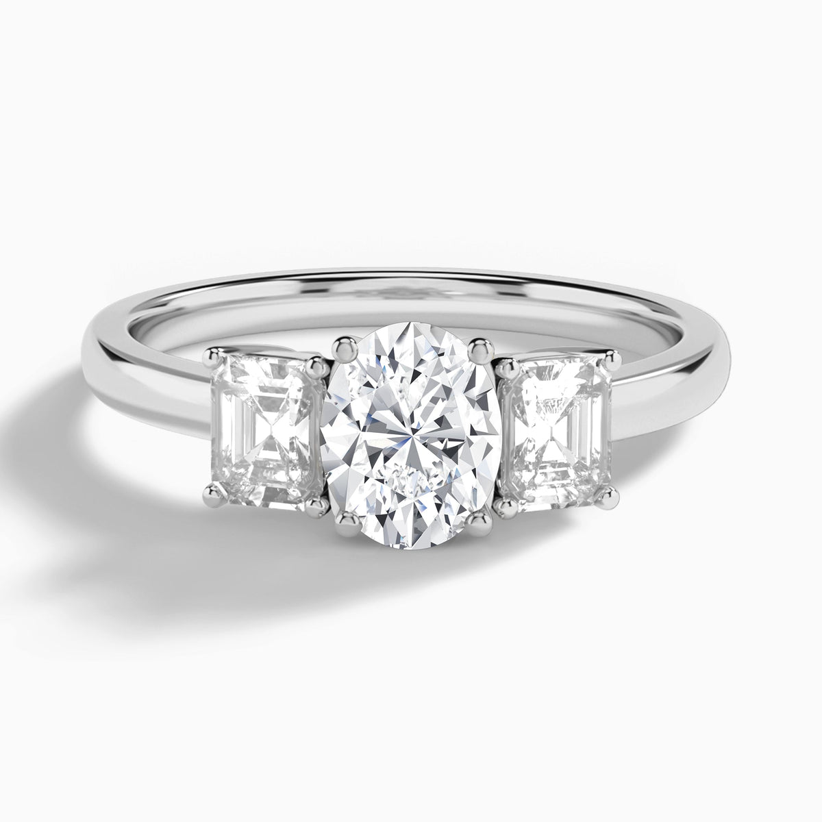 Oval Luxe Hera Three Stone Lab Diamond Engagement Ring In 18K White Gold - Lucenjuri