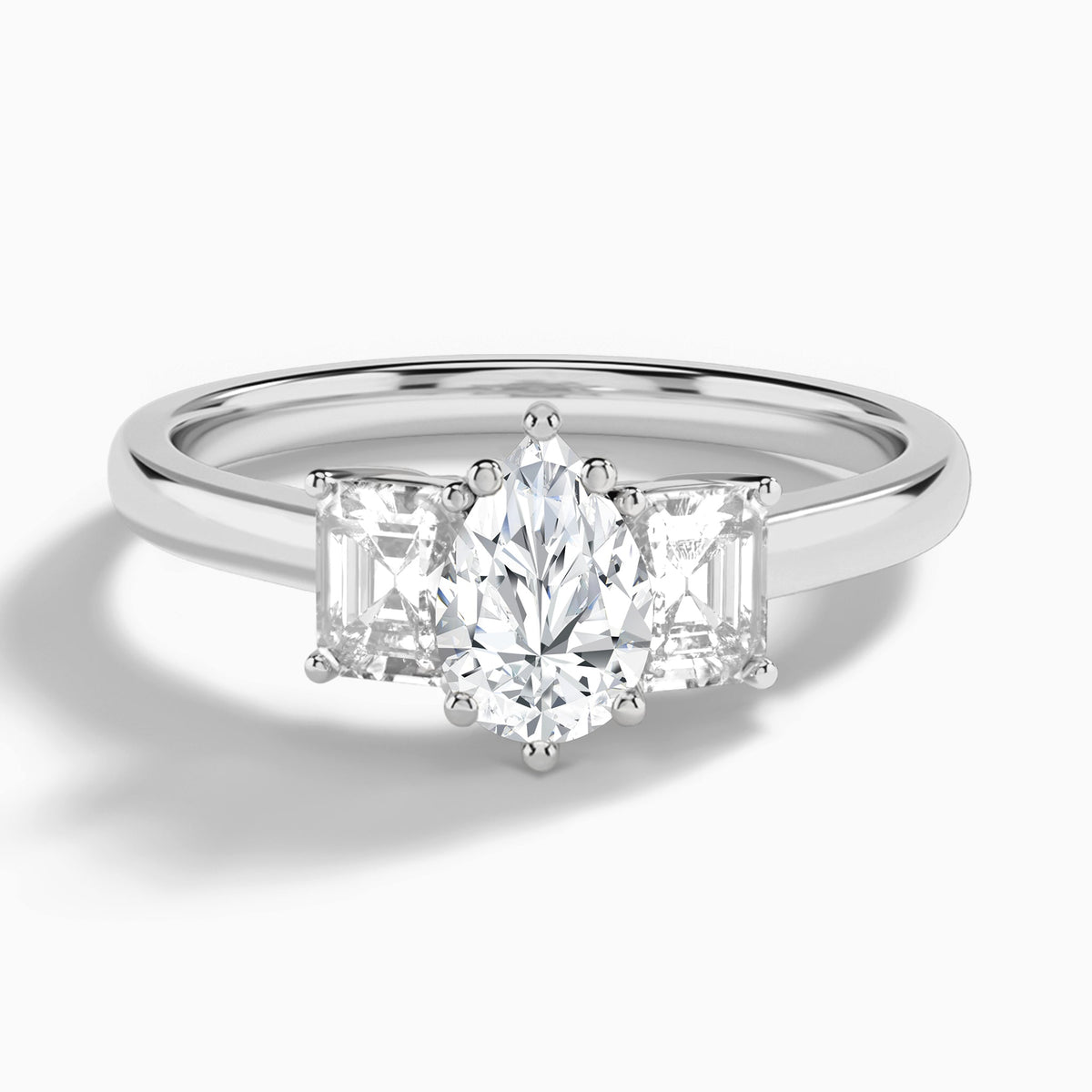 Pear Luxe Hera Three Stone Lab Diamond Engagement Ring In 18K White Gold - Lucenjuri