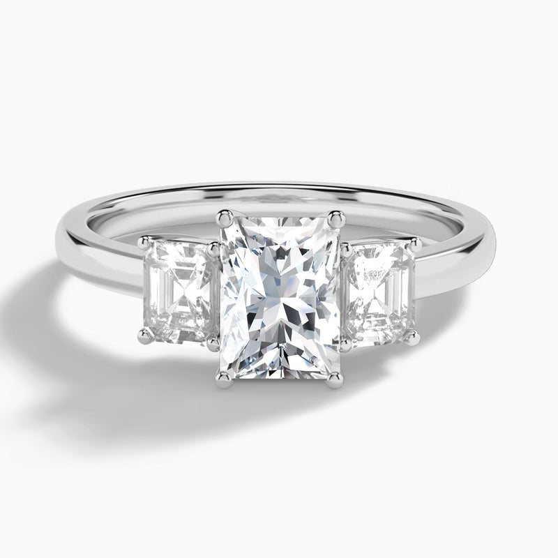 Radiant Luxe Hera Three Stone Lab Diamond Engagement Ring In 14K White Gold - Lucenjuri