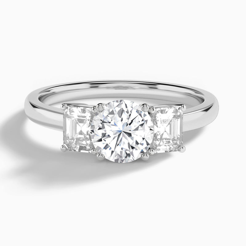Round Luxe Hera Three Stone Lab Diamond Engagement Ring In 14K White Gold - Lucenjuri