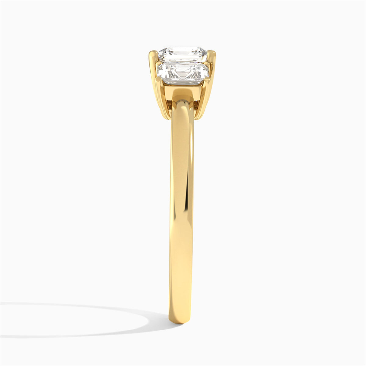 Asscher Luxe Hera Three Stone Lab Diamond Engagement Ring In 14K Yellow Gold, Side View
