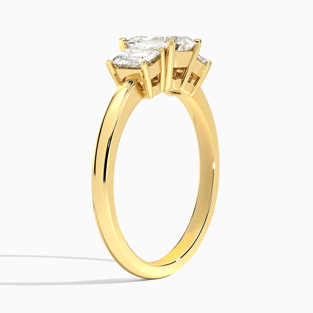 Emerald Luxe Hera Three Stone Lab Diamond Engagement Ring In 18K Yellow Gold, Angle View