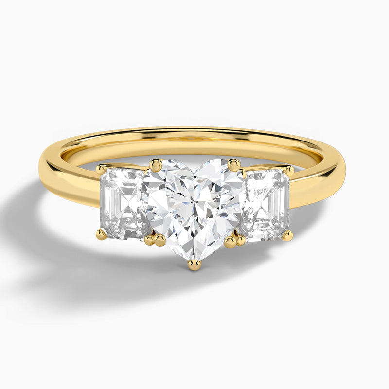 Heart Luxe Hera Three Stone Lab Diamond Engagement Ring In 14K Yellow Gold - Lucenjuri