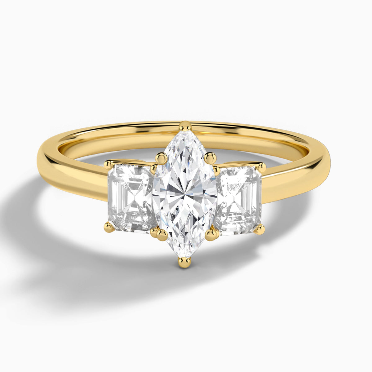 Marquise Luxe Hera Three Stone Lab Diamond Engagement Ring In 18K Yellow Gold - Lucenjuri