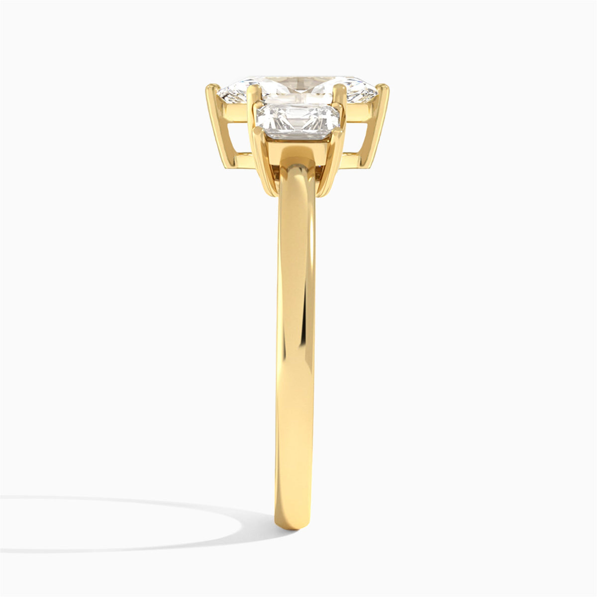 Marquise Luxe Hera Three Stone Lab Diamond Engagement Ring In 18K Yellow Gold, Side View
