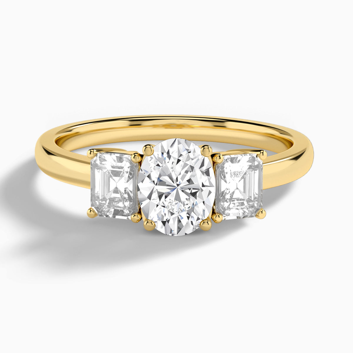 Oval Luxe Hera Three Stone Lab Diamond Engagement Ring In 18K Yellow Gold - Lucenjuri