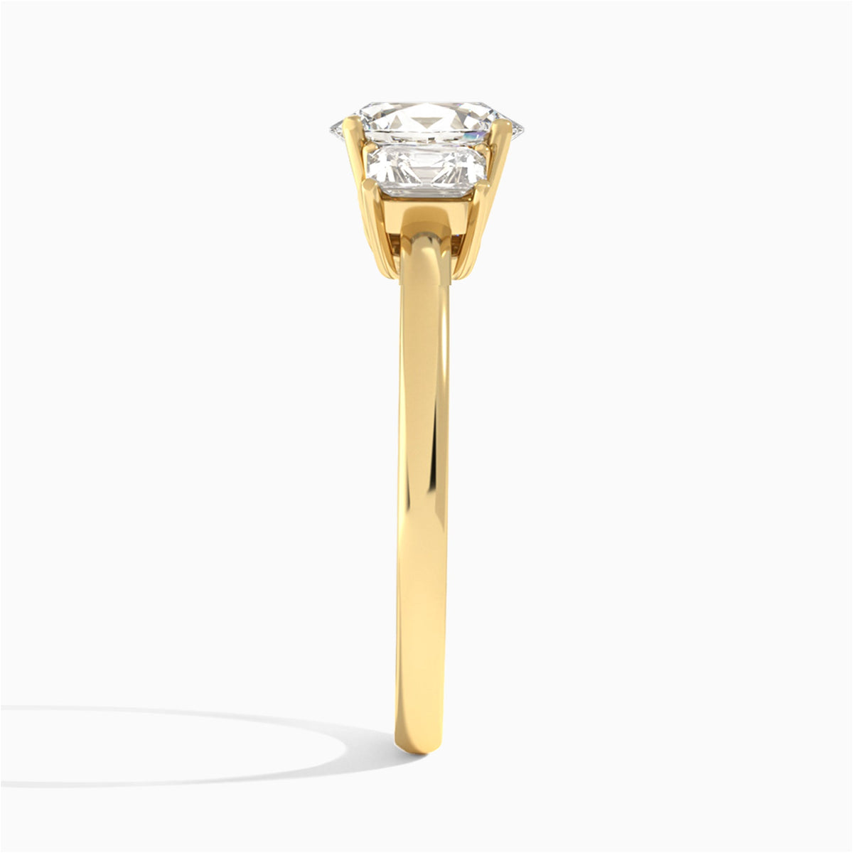 Oval Luxe Hera Three Stone Lab Diamond Engagement Ring In 18K Yellow Gold, Side View