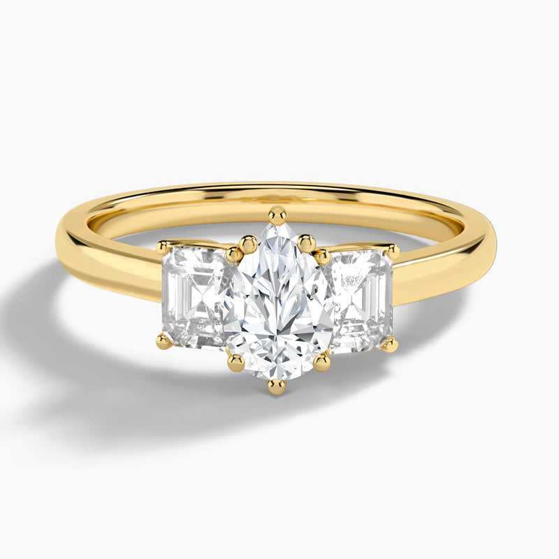 Pear Luxe Hera Three Stone Lab Diamond Engagement Ring In 18K Yellow Gold - Lucenjuri