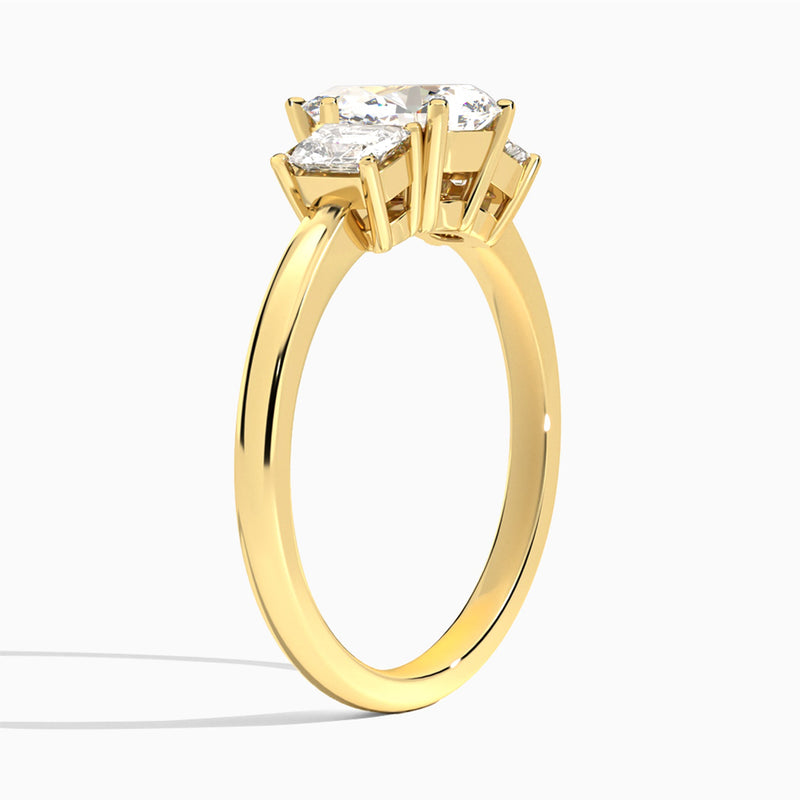 Pear Luxe Hera Three Stone Lab Diamond Engagement Ring In 18K Yellow Gold, Angle View