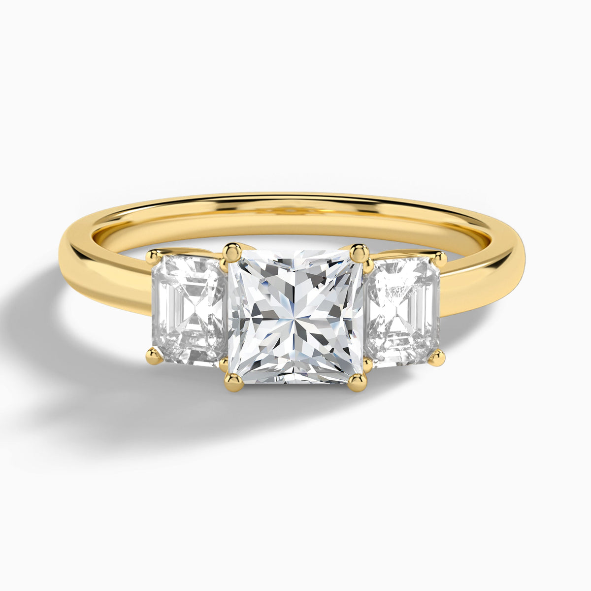 Princess Luxe Hera Three Stone Lab Diamond Engagement Ring In 18K Yellow Gold - Lucenjuri