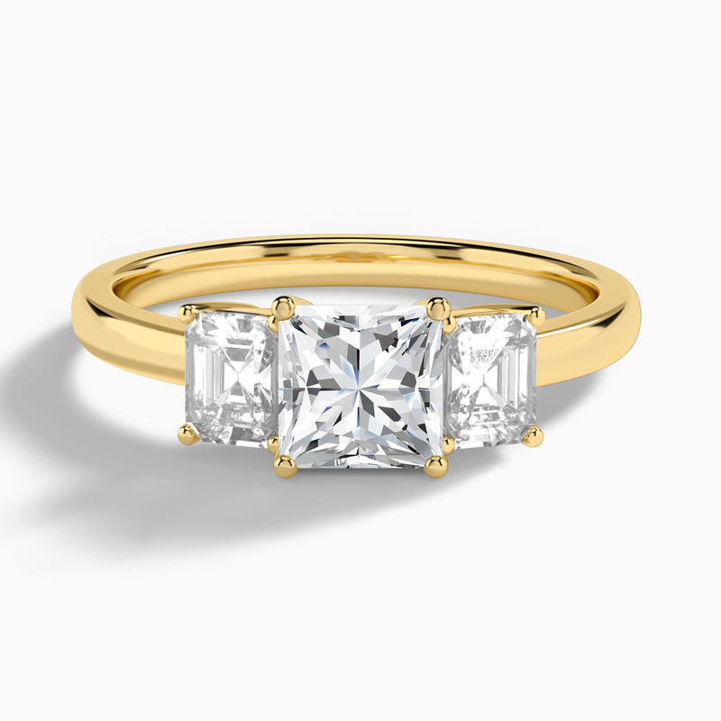 Princess Luxe Hera Three Stone Lab Diamond Engagement Ring In 14K Yellow Gold - Lucenjuri