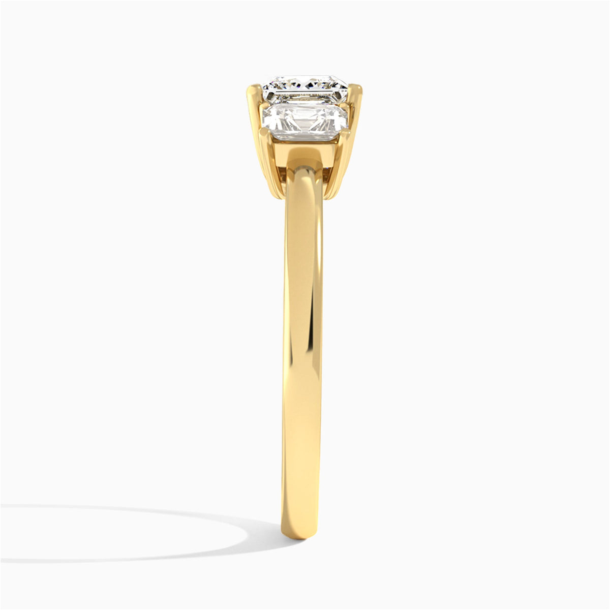 Princess Luxe Hera Three Stone Lab Diamond Engagement Ring In 18K Yellow Gold, Side View