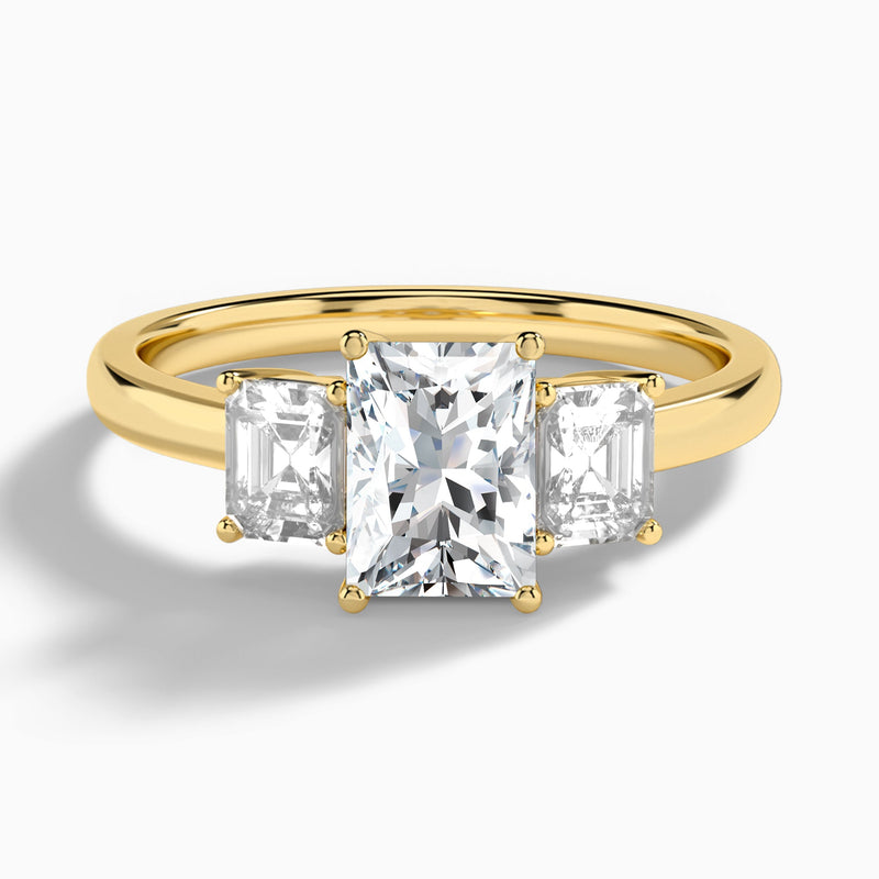 Radiant Luxe Hera Three Stone Lab Diamond Engagement Ring In 18K Yellow Gold - Lucenjuri