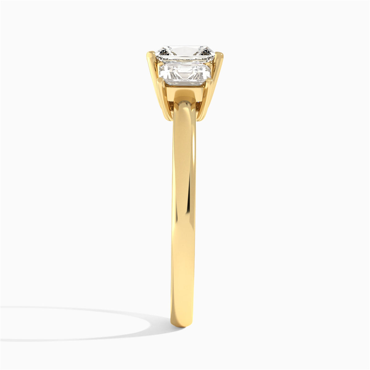 Radiant Luxe Hera Three Stone Lab Diamond Engagement Ring In 14K Yellow Gold, Side View