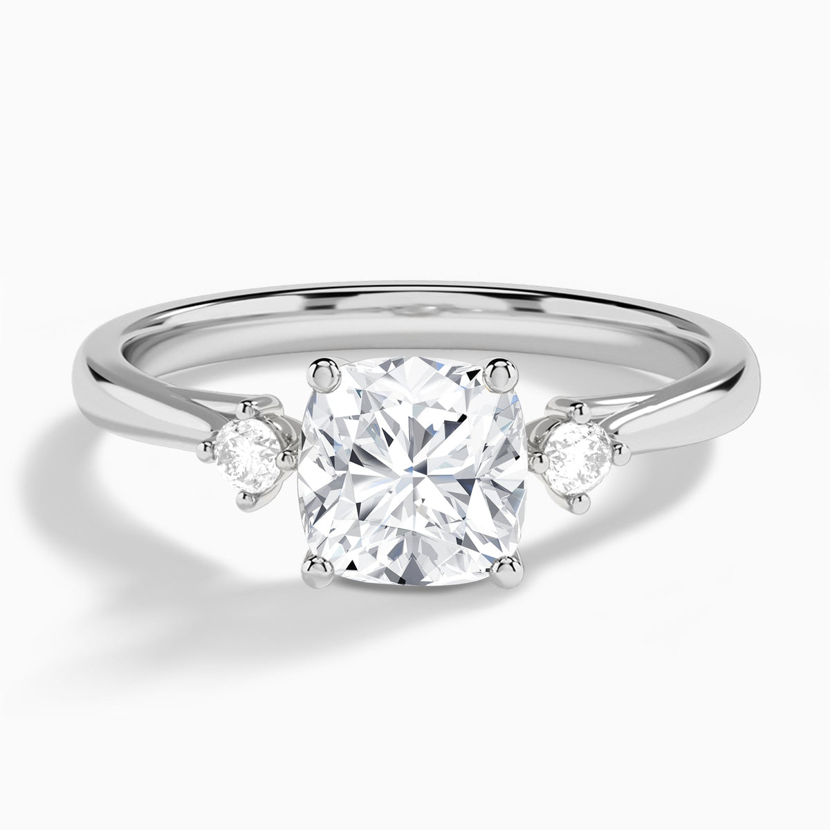 Cushion Floating Three Stone Lab Diamond Engagement Ring In Platinum - Lucenjuri