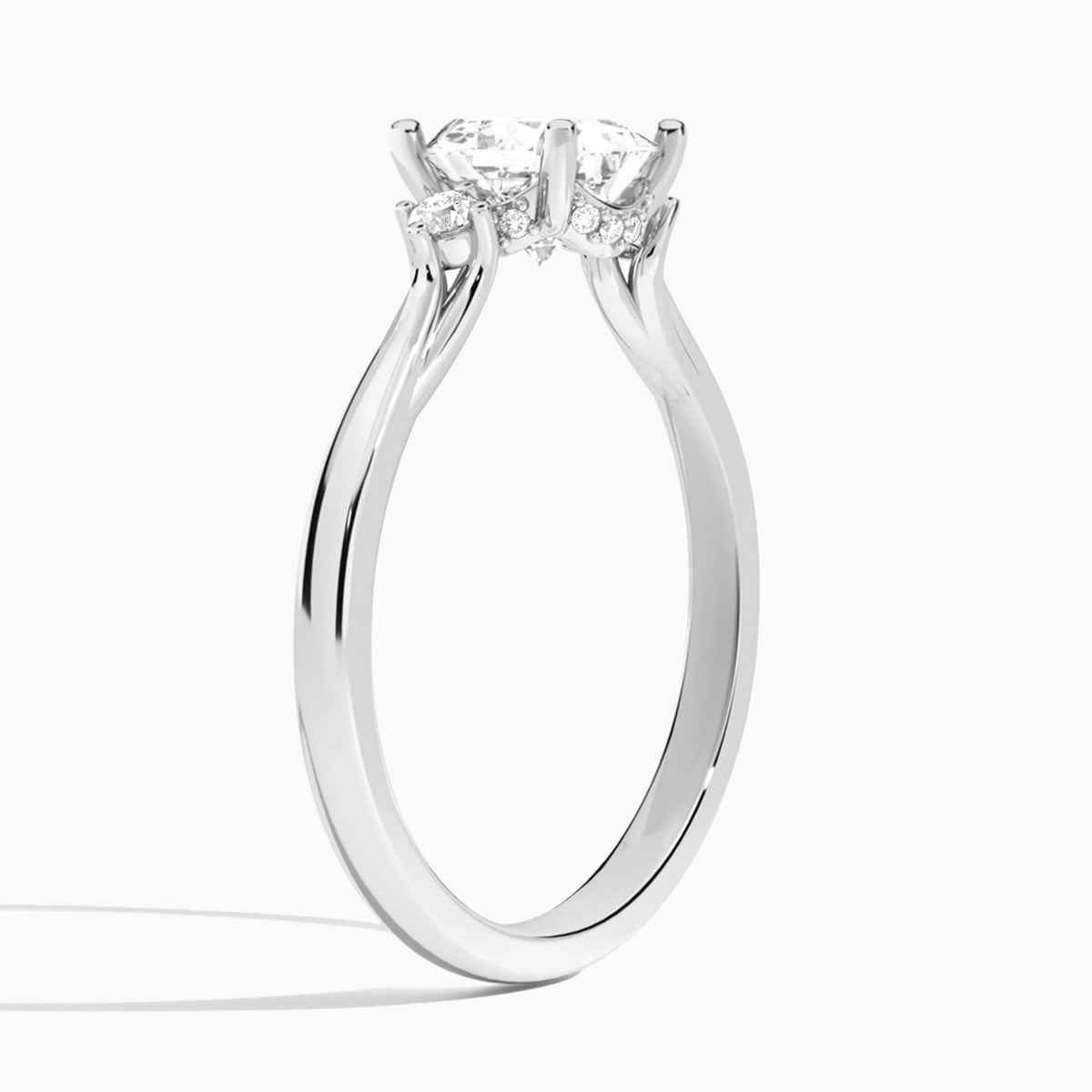 Princess Floating Three Stone Lab Diamond Engagement Ring In Platinum, Angle View