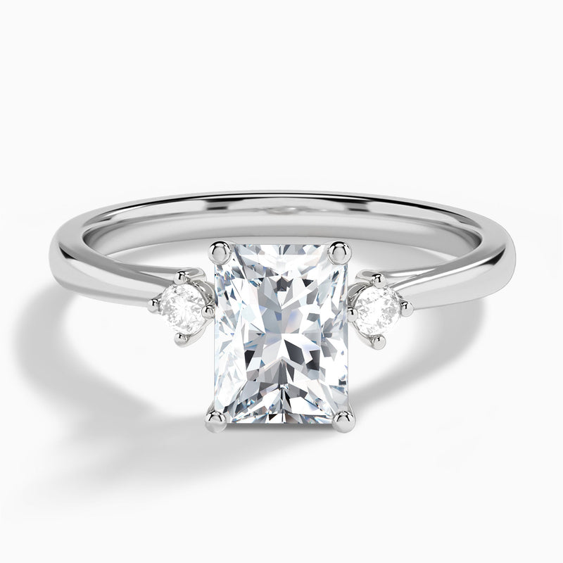 Radiant Floating Three Stone Lab Diamond Engagement Ring In Platinum - Lucenjuri