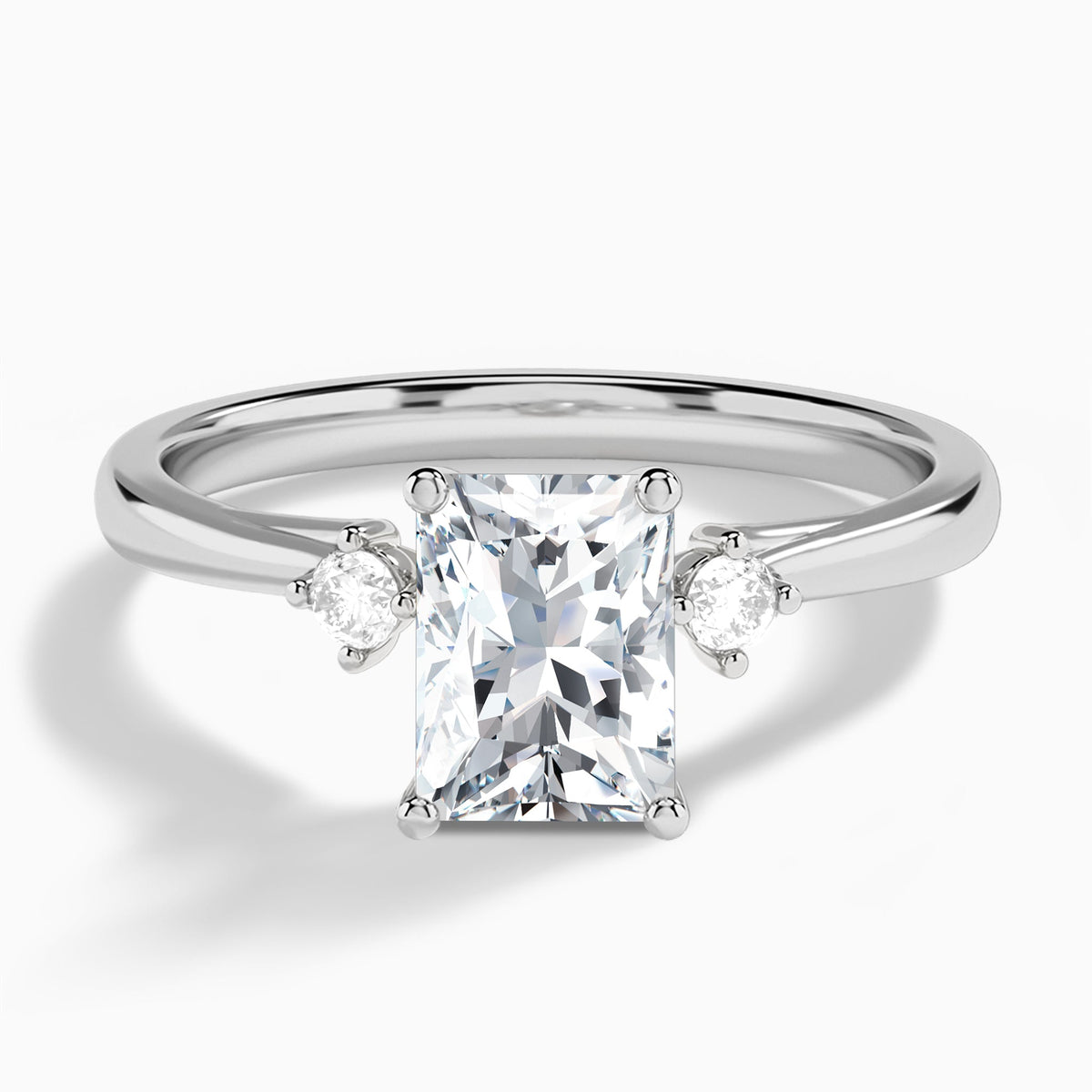 Radiant Floating Three Stone Lab Diamond Engagement Ring In Platinum - Lucenjuri