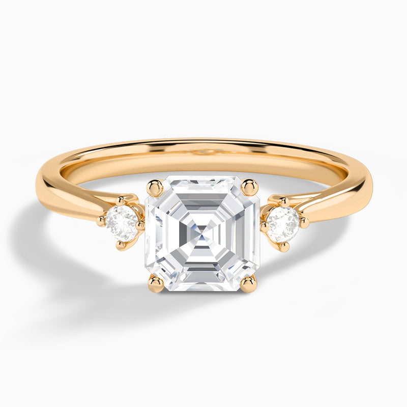 Asscher Floating Three Stone Lab Diamond Engagement Ring In 14K Rose Gold - Lucenjuri