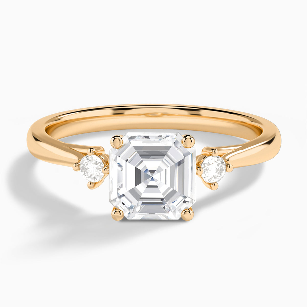 Asscher Floating Three Stone Lab Diamond Engagement Ring In 14K Rose Gold - Lucenjuri