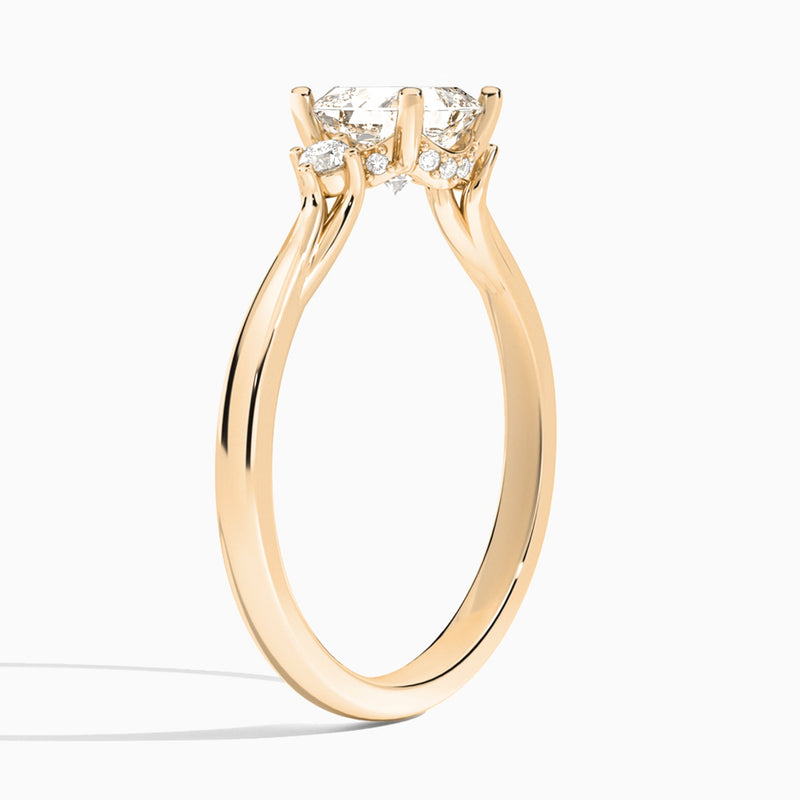 Asscher Floating Three Stone Lab Diamond Engagement Ring In 14K Rose Gold, Angle View